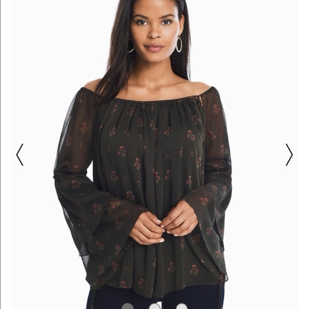 NWT White House Black Market Olive Floral Print Blouse Size XXS